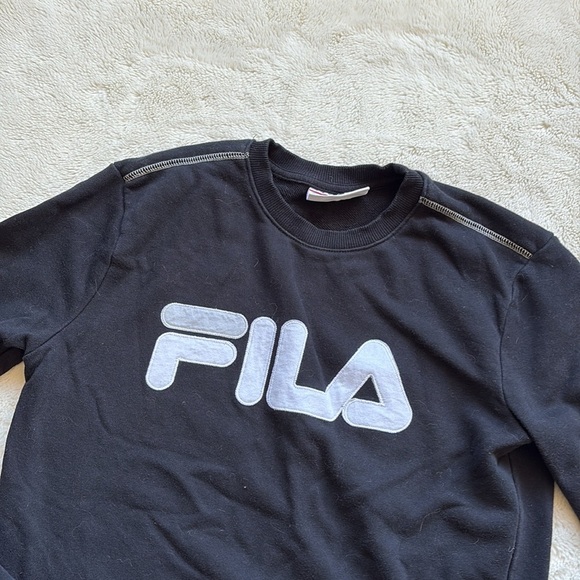 Fila Black Crewneck Sweatshirt | Bold Logo Streetwear Pullover Unisex Fit - Picture 2 of 5